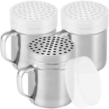 CUSINIUM 10oz Metal Parmesan Cheese Shakers with Large Holes - With Handle - Chili Flakes Dispensers - Pizza Shakers - Pack of 3