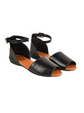 Shoetopia Ankle Buckled Peep-Toe Black Flat Sandals For Women & Girls /Uk8,Black,8,B0BV6W1SZZ