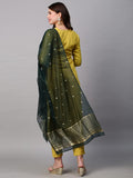 Anni Designer Women'S Cotton Blend Embroidered Straight Kurta With Pant & Dupatta (Woro-Mustard_Xl_Mustard_X-Large),Mustard,XL,Cotton Blend,Regular,Dupatta