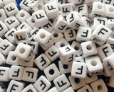 ChangJin 120PCS White Plastic Cube Alphabet Beads Black Letter 10x10mm W/4mm Hole for Jewelry Making (White Beads F 120PCS)