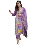 Anni Designer Women'S Rayon Viscose Straight Embroidered Kurta With Pant & Dupatta (Art Purple_L_Purple_Large),Purple,L,,,