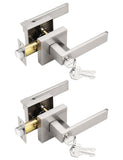 Tinewa 2 Pack Square Entry Door Levers with Lock and Key, Brushed Nickel Entrance Door Handles, for Exterior or Interior Doors,
