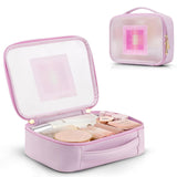 Vlando Cute Makeup Bag,Travel Bag for Teen Clear Toiletry Bag for Women Pink Make up Bag with Zipper and Handle Portable Makeup