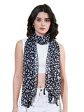 Anvi Be Yourself WomenS Animal Printed Black Chiffon Scarf With Tasselles