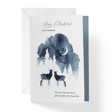 1Up Greetings Individual Christmas Card For Husband | Romantic Christmas Card Deer with Pine Trees | Your Purchase Helps Animals