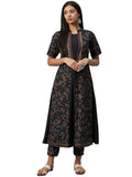 ZIYAA Women's Crepe Kurta Pant Set (ZIKUCR3133ANDPA-L_Black_L)