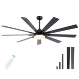 POCHFAN 72 Inch Ceiling Fans with Lights,Large Modern Ceiling fan with Remote and 9 Wooden Blades,Dimmable,6 Speeds,Noiseless Re