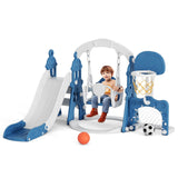 KORIMEFA 5-in-1 Kids Slide and Swing Set, Toddler Slide with Basketball Hoop, Swing, Outdoor Indoor Playground for Toddlers 1-3