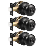 GOBEKOR 3 Pack Privacy Door Knobs Interior Matte Black Keyless Round Interior Door Knobs Stainless Steel for Bedroom Bathroom