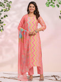 Anni Designer Women'S Rayon Blend Printed Straight Kurta With Pant & Dupatta (Zaggu Pink-Nb_Xxl_Pink_Xx-Large),Pink,2XL,,,