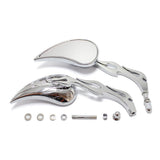 Chrome Custom Flame Tear Drop Motorcycle Mirrors for Harley Davidson Sportster Street Fatboy Softail-Pair