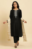 W For Woman Women'S Viscose Rayon Solid Kurta, Slim Pant & Dupatta (23Auws10453-221087_Raven Black