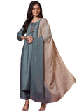 Anni Designer Women'S Rayon Viscose Solid Straight Kurta With Pant & Dupatta (Raja Saab Grey-Vks14_S_Grey_Small),Grey,S