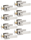 Tinewa 8 Pack Privacy Square Brushed Nickel Door Handles Interior, Keyless Door Knobs for Bedroom/Bathroom, Reversible for Left