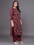 Tissu Women'S Plus Size Maroon Floral Printed Pure Cotton Kurta & Palazzo With Dupatta (T_691_Maroon_3Xl)