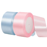 2 Rolls Light Blue Ribbon, 1-1/2 Inch x 50 Yards Satin Blush Pink Fabric Ribbon for Flower Bouquets, Gift Wrapping, DIY Crafts,