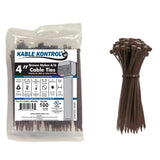 Kable Kontrol Brown Zip Ties 4 Inch 100 Pcs, 18 Lbs Tensile Strength, Self-locking Nylon Colored Cable Ties Wire Wraps for Indoo