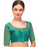 Pujia Mills Women's Embroidery Handwork Sequence Work Necklace Design Readymade Blouse (Rama, 36)