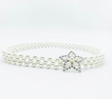 Syga WomenS Pearl Waist Chain With Silver Star Pearl Crystal Buckle Stretchable Kamarband Suitable Size For Waist 2434 Inch