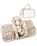 Prite Makeup Bag for Women, Large Capacity Waterproof Travel Cosmetic Organizer, Portable Open Flat Toiletry Bag with Free-stand
