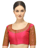 Pujia Mills Women'S Embroidery Handwork Sequence Work Necklace Design Readymade Blouse (Gajari, 32)