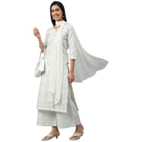 Anni Designer Women'S Cotton Blend Straight Printed Kurta With Palazzo & Dupatta (Suchi Grey_S_Grey_Small),Grey,S,,,