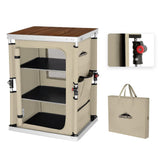 EAGLE PEAK Outdoor Folding Camping Table with Large 3-Tier Storage Organizer and Side Pockets, Easy Set Up Portable Aluminum Cam
