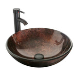 eclife 16.5 Bathroom Vessel Sink Modern Artistic Single Brown Round Tempered Glass Basin Countertop Bowl Sink for Lavatory Vanit