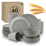 Wrova 40Pack plates and bowls sets for kitchen - Unbreakable wheat straw dinnerware sets service for 8 - Alternative plastic 40p