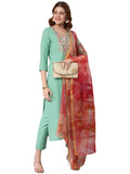 Gosriki Women'S Cotton Blend Solid Straight Kurta With Pant & With Dupatta (Chora Wp_Pista_S-Gs_Pista_Small),Pista,,B0BR7KZ2Z1