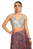 Soch Womens Silver Sequinned Embellished Georgette Padded Blouse