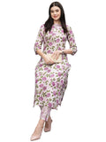 Anni Designer Women'S Cotton Blend Straight Printed Kurta With Pant (Dafiya Purple-Nw_Xxl_Purple_Xx-Large),Purple,2XL