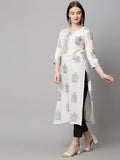 Anni Designer Women'S Cotton Blend Traditional Straight Printed Kurta And Pant Set (12 Amd White_S_White_Small),White,S,Cotton Blend,Regular,Pants