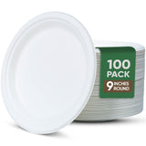 TaidMiao 9 Inch Paper Plates 100 Pack - 100% Compostable Dinnerware | Leak & Grease Resistant Disposable Plates for Parties, Mic