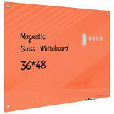 Magnetic Glass Whiteboard - Glass Dry Erase Board 48x36 Large Frameless Glass Board for Walls Office School and Home, Orange