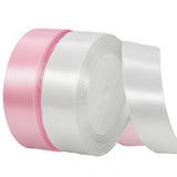 2 Rolls Pink White Ribbon, 1 Inch x 50 Yards Satin Pink Fabric Ribbon for Flower Bouquets, Gift Wrapping, DIY Crafts, Birthday C