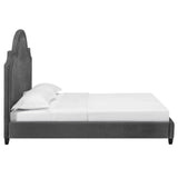 Modway Primrose Performance Velvet Queen Platform Bed With Nailhead Trim In Gray