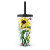 Tervis Black-Eyed Susan Made in USA Double Walled Insulated Tumbler Travel Cup Keeps Drinks Cold & Hot, 24oz with Straw Lid, Cla