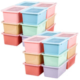 Outus 24 Pcs Plastic Small Cubby Bins with Lids Toy Storage Bins Classroom Storage Organizer Containers Books Bins With 15 Sheet