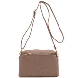 FashionPuzzle Triple Zip Small Crossbody Bag (Taupe)
