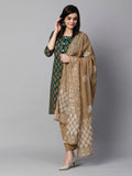 Anni Designer Women'S Cotton Blend Printed Straight Kurta With Pant & Dupatta (Sayara-Green_M_Green_Medium),Green,M,,,