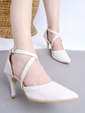 Shoetopia Women'S Cream Patent Leather Heels || Cross Strap Closed Toe Pumps With Buckle || Stylish High Heel Perfect For Office Weddings Cocktail Parties & Formal Events Eu41,Cream,8,B09GFL7B9G