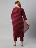 Anni Designer Women'S Cotton Blend Solid Straight Kurta With Pants & Dupatta (Indira-Brown_Xxl_Brown_Xx-Large),Brown,2XL,Cotton Blend,Regular,