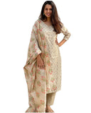 Gosriki Womens Cotton Blend Embroidered Straight Kurta With Pant & Dupatta (Mysuru-Cream_Xxl-Gs_Cream_Xx-Large) -Like New