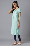 Aurelia Women'S Cotton Geometric Regular Kurta (22Fea12879Ss-701898_Teal Green_Xs)