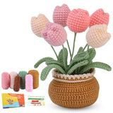 Zibuyu Diy Crochet Tulip Flower Pot Making Kit, Includes Color Yarns, Tools, Accessories, Crochet Kit Diy Desk Floral Crochet De