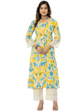 Rytras Women'S Cotton Printed A-Line Kurta With Pant Set(Ryt563,Yellow,3Xl)
