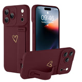 Ufbara Compatible with iPhone 17 Pro Case for Women Men, Cute Love Heart Pattern, Built in Adjustable Metal Wrist Strap Grip Han