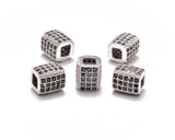 AD Beads Zircon Pave Rhinestones Rectangular Square beads for Bracelet Connector Spacer Beads (5 Pcs Black on Silver Cube Rectan