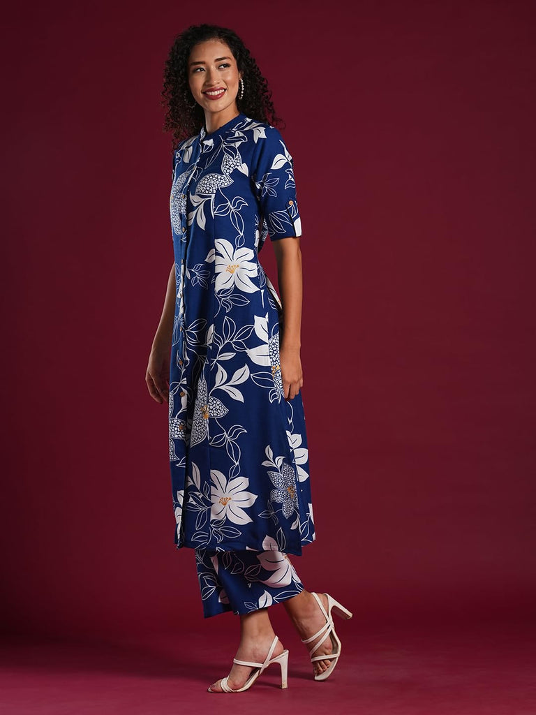 Anni Designer Women'S Rayon Viscose Straight Printed Kurta With Pant (Sunoni Blue-Vks04_Xxl_Blue_Xx-Large),Blue,2XL,,,
